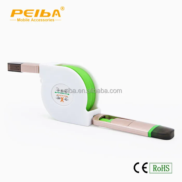 
TPE Portable Mini Retractable cable reel Colorful Flat 2 in 1 USB Data Cable For All Phones 