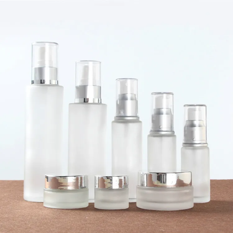 Luxury cosmetic package frosted clear glass pump bottle 20ml 30ml 40ml 60ml 100ml