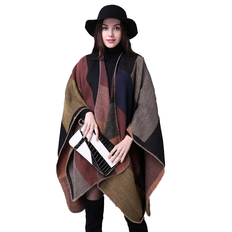 Oversized Warm Shawls Women Winter Brand Striped Scarfs Pashmina Cotton Scarves