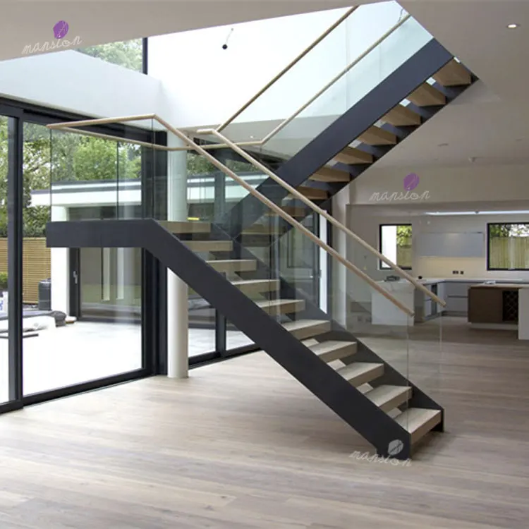 Metal stringer U-Shaped Wood Staircase