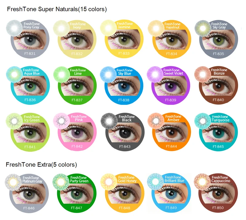 50 цветов FreshTone Super Naturals цветные контактные линзы корейская косметика для глаз Оптовая Продажа Цветных контактов
