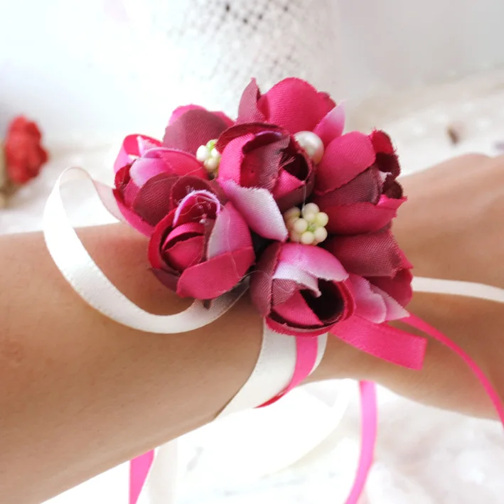 
ZH3624G Wholesale Beautiful Bridesmaid Wrist Flowers Wedding Accessories Artificial Flowers Colorful Hand Flowers 