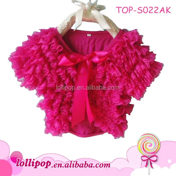 Latest design dusty pink chiffon ruffle puffy baby girls shawls wraps solid color kids girls cape shawls