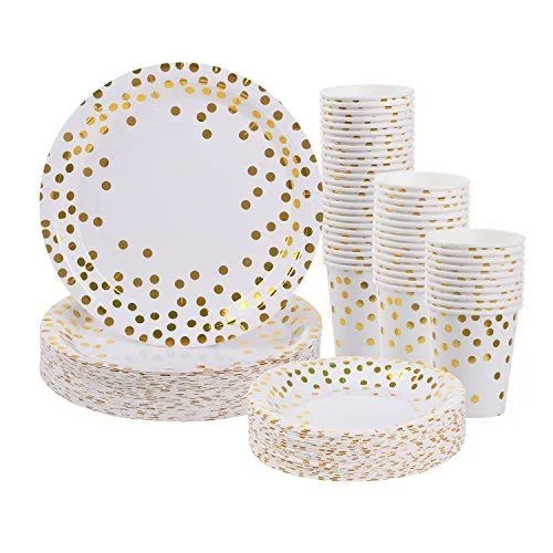 2021 Disposable round or square gold paper plates for party suppliers