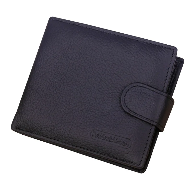 Banabanma MW1075 Short Model Hasp Black Genuine Leather Mens Wallet With Coin Pocket