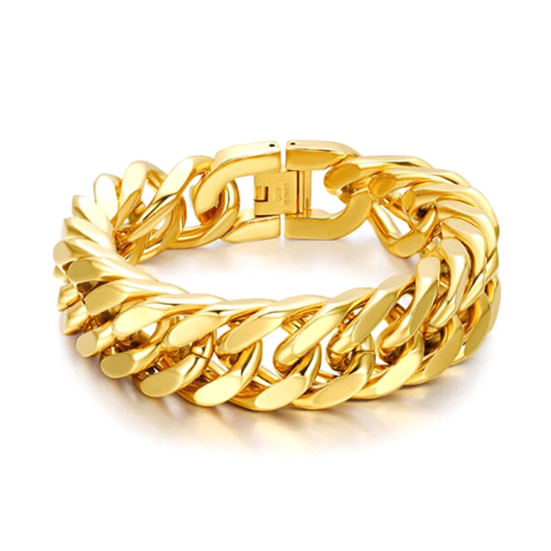 Мужской тяжелый браслет-цепочка из нержавеющей стали с позолотой 18 карат
