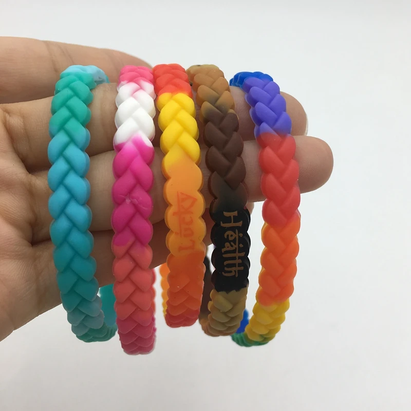 2023 Fashion women silicone wristband wrist band customized rubber round weave bracelet