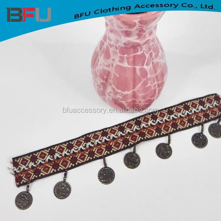 coin beaded fringe trim metal coin fringe trim in stock