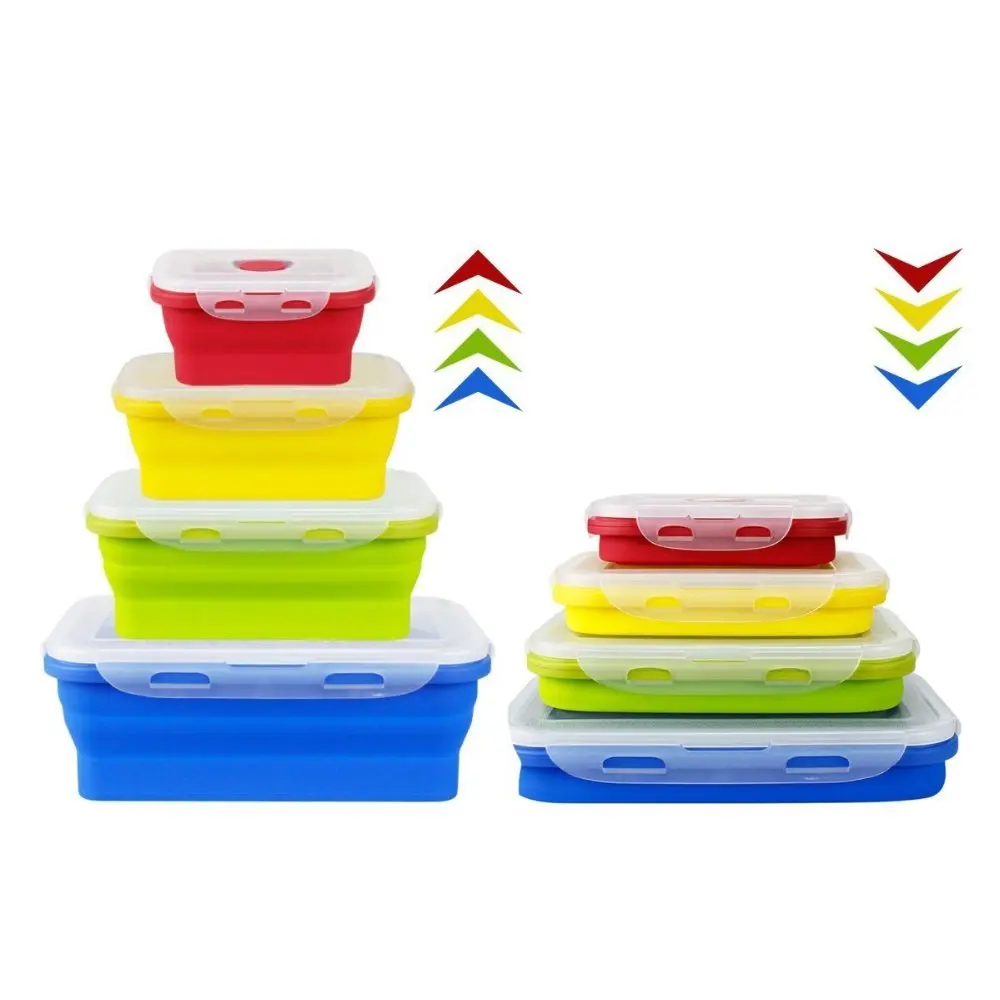 4pcs Silicone Collapsible Mess Tin Portable Boxes Bowl Folding Picnic Food Storage Container Lunchbox