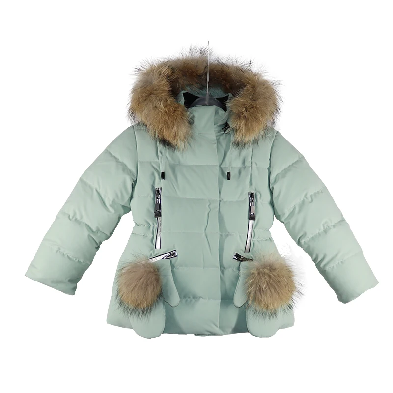Latest designs polyester and cotton girls fur hood coat