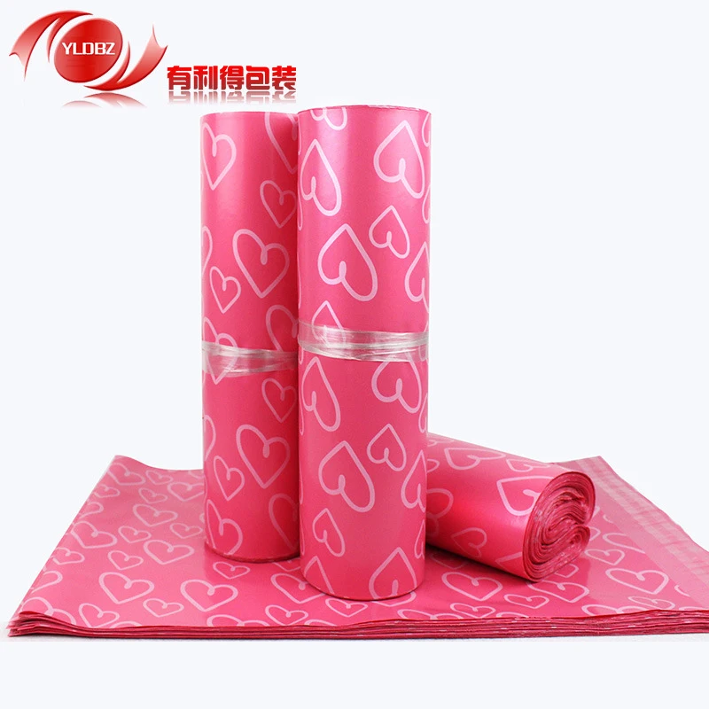 Wholesale Pink Color with Heart Print Plastic Express Bag Custom Mailing Bags