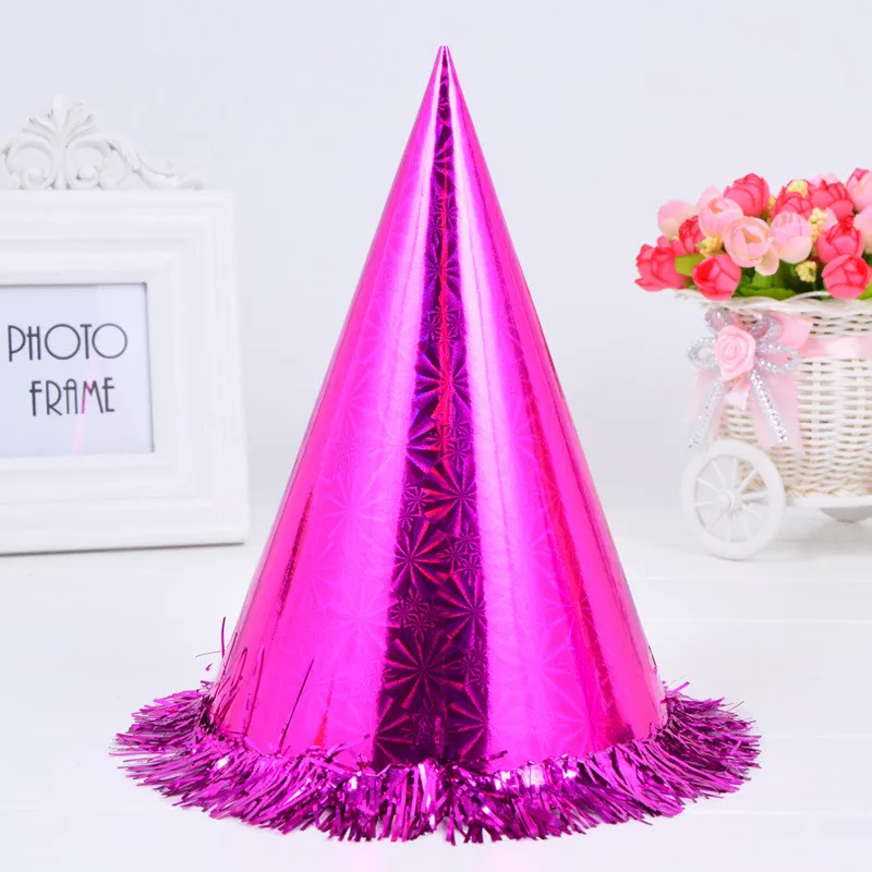 Oempromo 24cm Christmas Laser Lace/fringe,party Cone Birthday Laser Foil Paper Hat