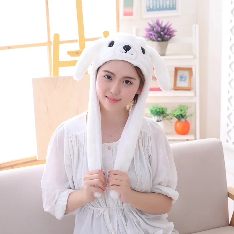 Better quality white color sea lions plush hat with moving ears