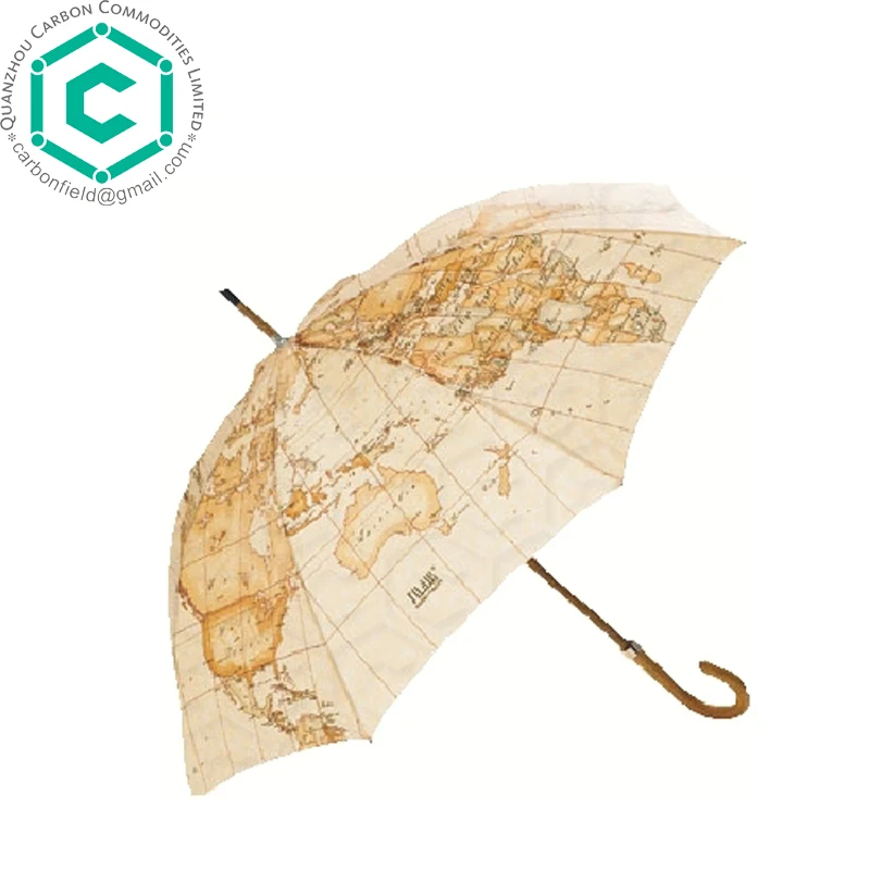 world map printed wooden umbrella
