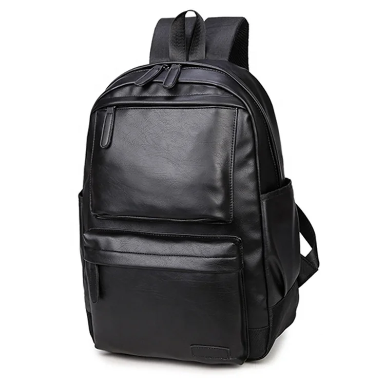 custom black genuine leather students school 12 inch detachable laptop backpack for mens