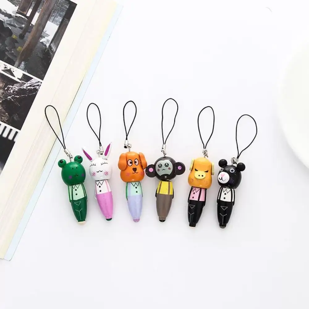 Pendant Cartoon Animal Mini Ball Pen Wood Keychain