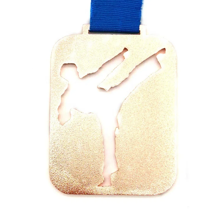 Creative Custom Square Cut Out 3D Metal Copper Enamel Medal Karate