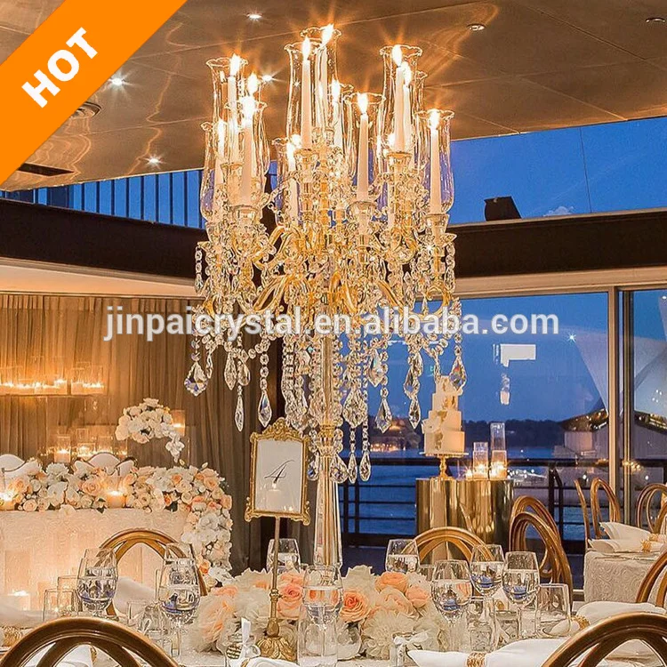 glass hurricane wedding 9 arm candle holder gold crystal wedding table centerpiece holders