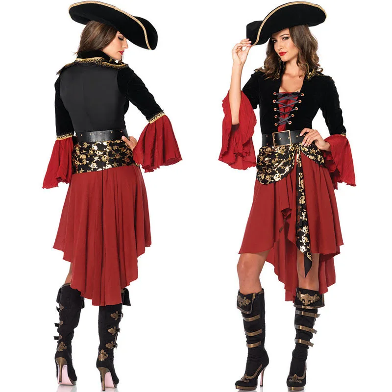 2019 new design hot selling sexy adult woman deep red dress costume halloween Pirates Costume halloween costume