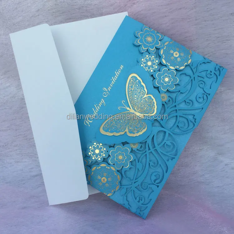 Mint color hot stamping and laser cutting cards wedding