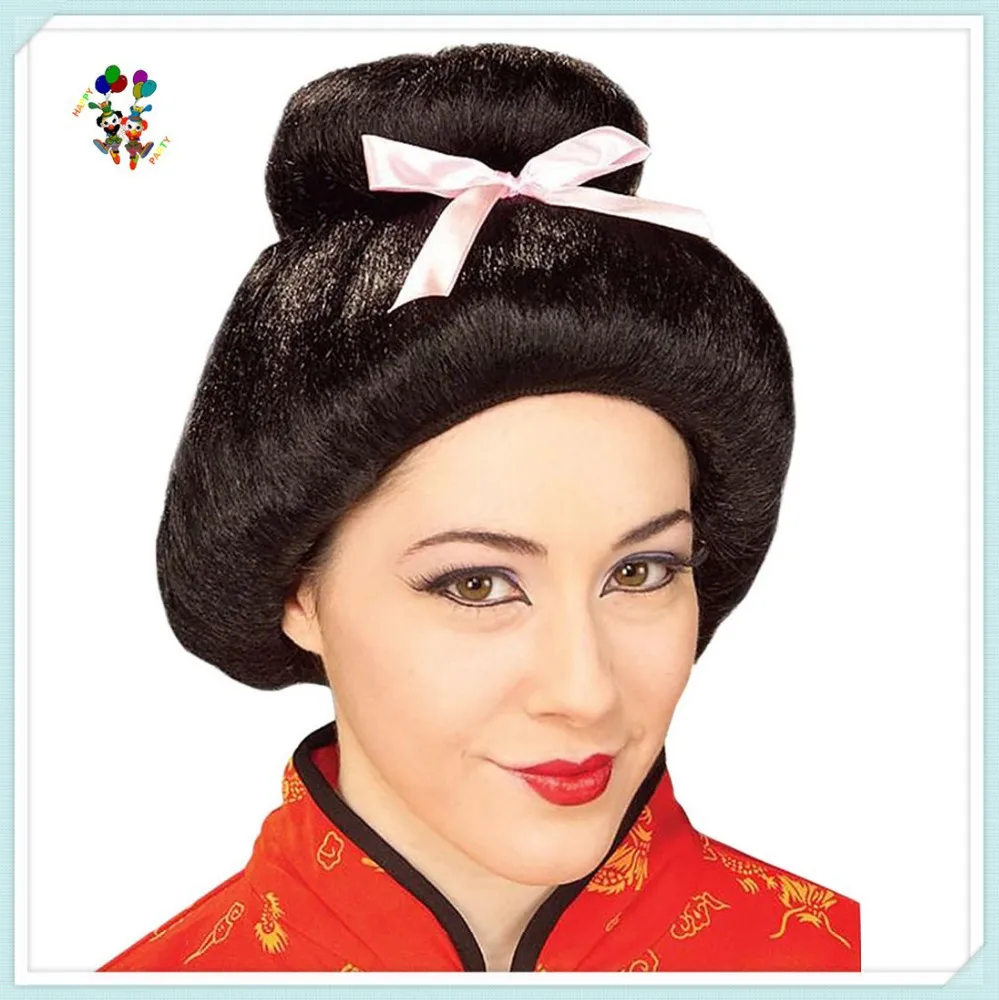 Synthetic Party Costume Japanese Black Geisha Cosplay Wigs HPC-1103