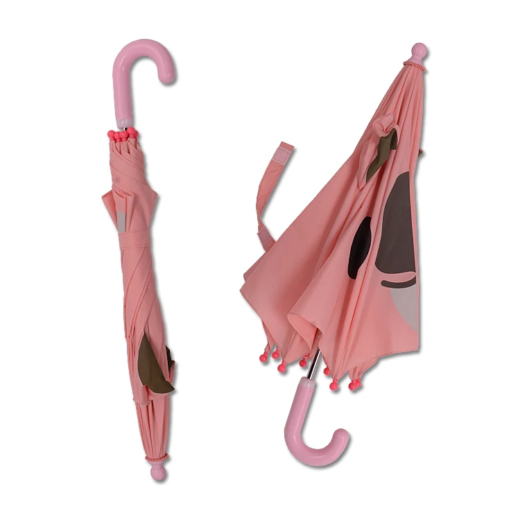 China Factory Windproof Uv Lovely Cute Animal 3D Custom Print Pink Cartoon Kids Children Umbrellas