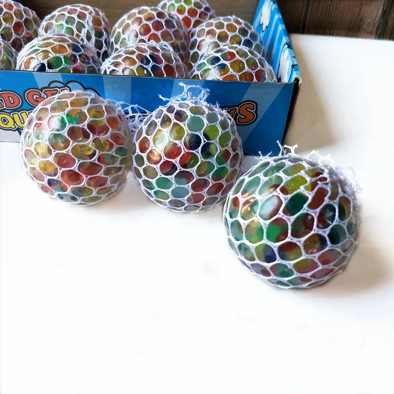 Quality grape ball Mesh Squishy stress ball with glitter inside mesh ball colour