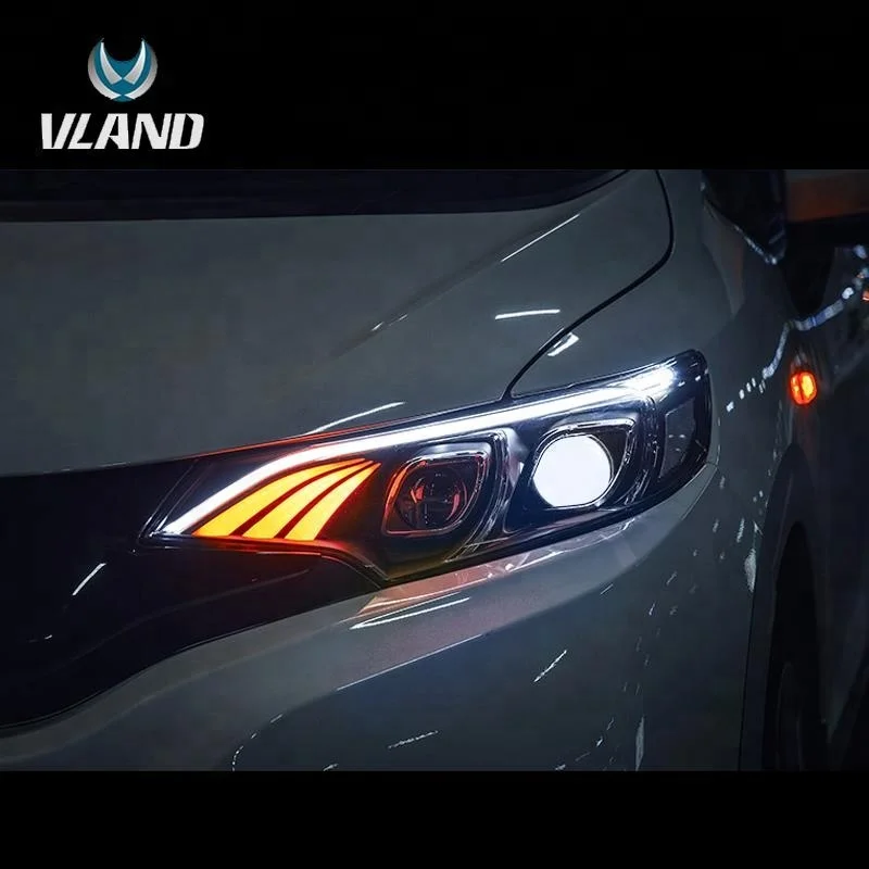 Vland factory manufacture Black Housing LED Headlights For 2014-UP Fit/Jazz GK5 Head Lamp Assembly