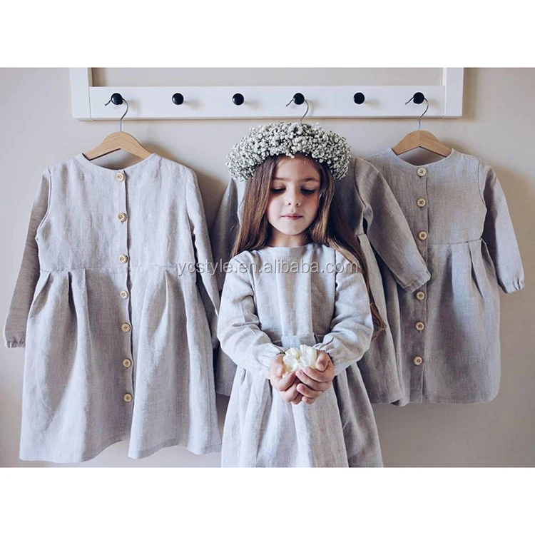 
Beautiful Children Clothes Linen Cotton Baby Girls Dress In Long Sleeve For Winter 