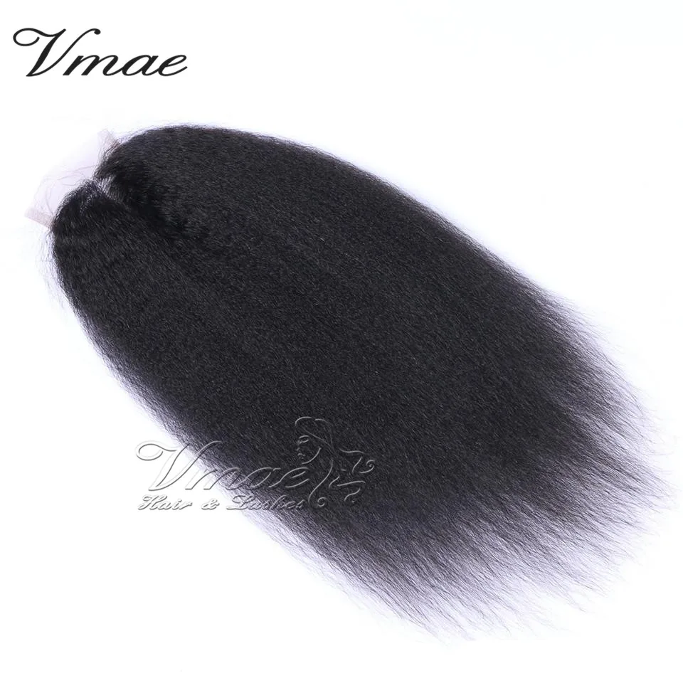 VMAE Malaysia Natural Color Kinky Straight 4*4 Soft Lace Closure Cuticle Aligned Raw Brazilian Virgin Human Hair Extension