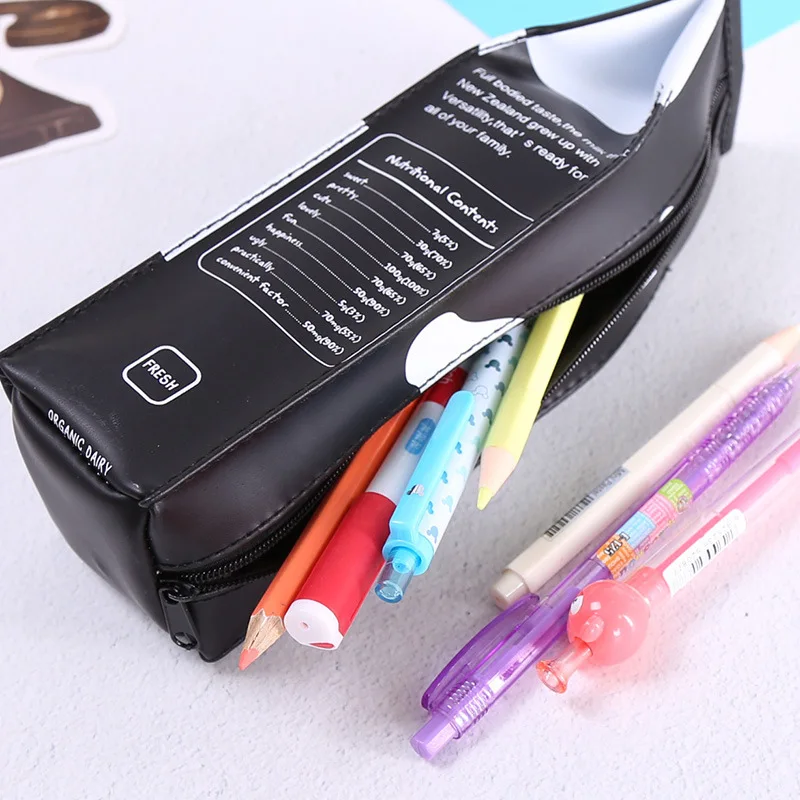 
Newest children lovely cartoon milk box large capacity PU leather pencil bag waterproof pen bag 