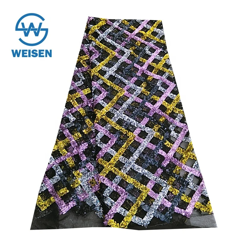 Square Embroidery Dance Dress Party Colorful African Geometric Sequin Fabric