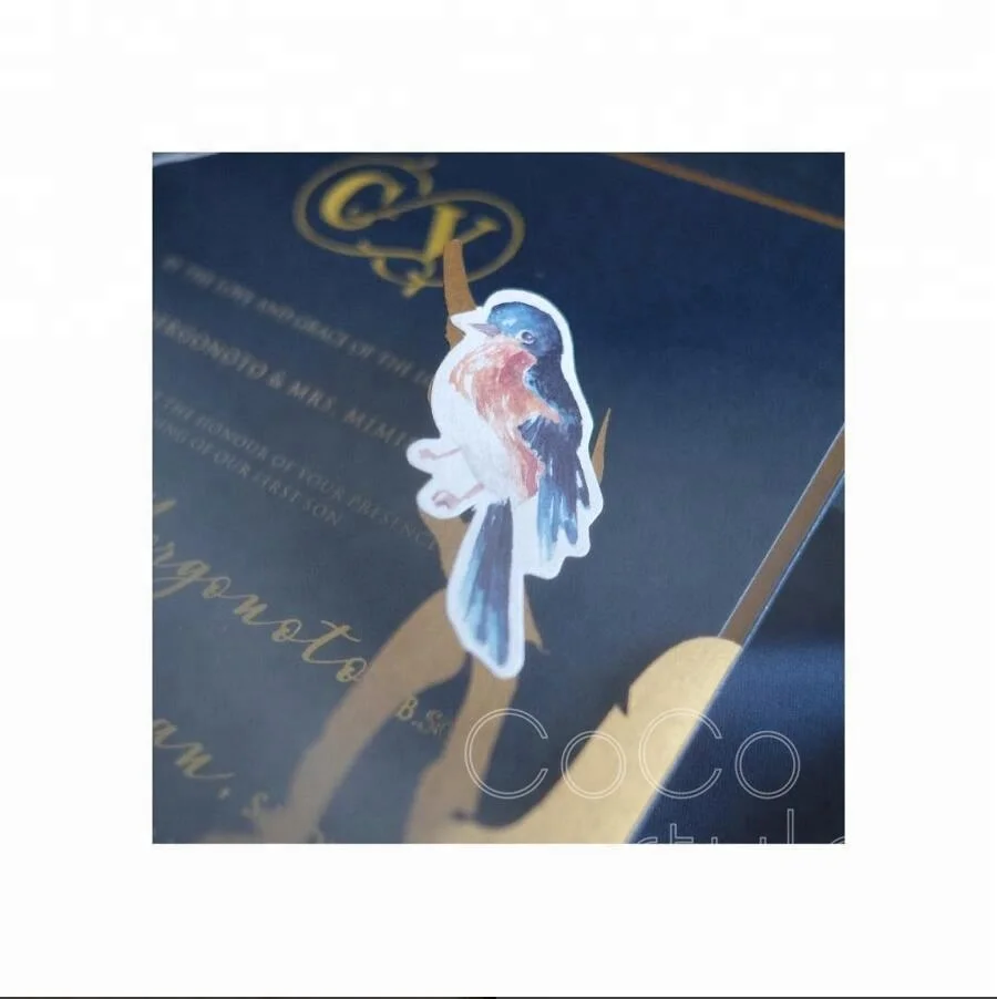 
Cocostyles bespoke creative gold foiling navy invitation card with snowflake and bird for winter wedding 