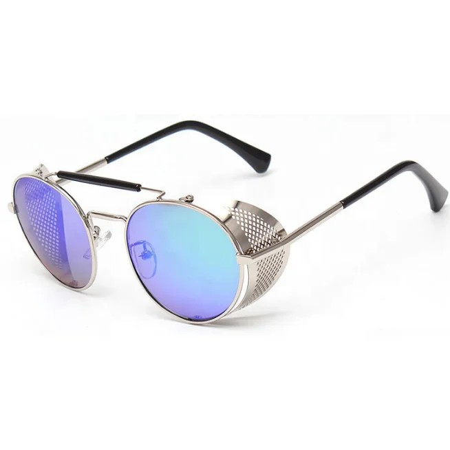 Sun side shield mens steam punk sunglass men retro round lens eyewear