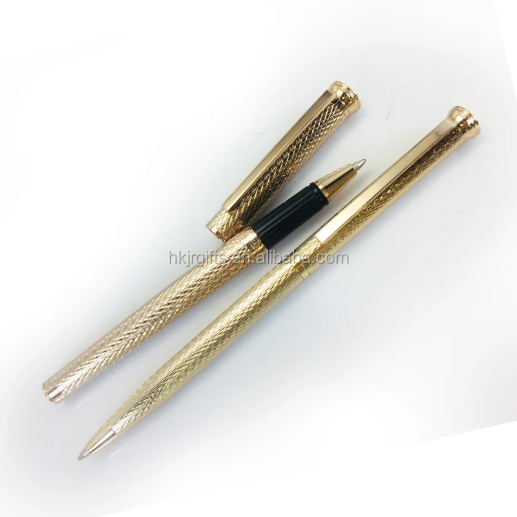 
Rose Gold Plated Diamond Cutting Wave Pattern Roller Pen On Barrels 