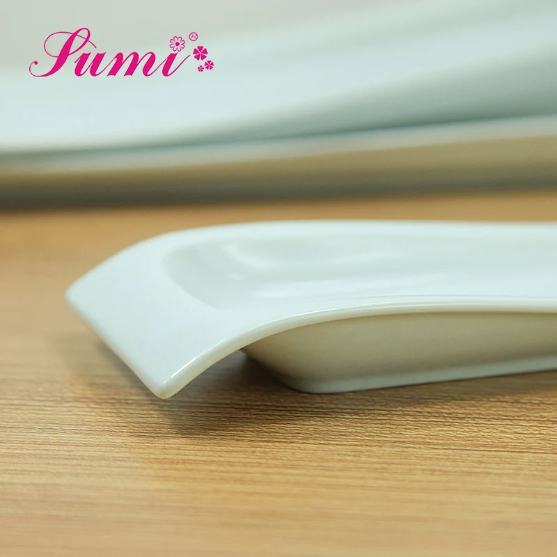 MOQ 200 High grade white ceramic long rectangular plate use for restaurant hotel