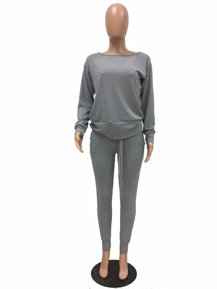 Fall Rib Knit Sweater And Pant 2 Piece Outfit Ladies Knitted two piece Traccksuit Set