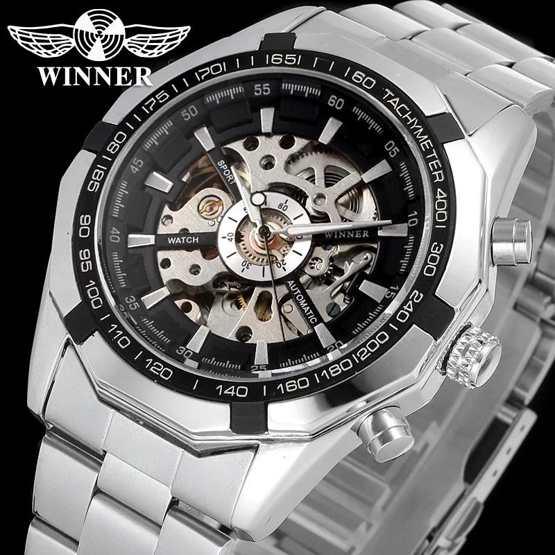 T-winner Skeleton Automatic Mechanical Stainless Steel Bracelet Watches For Men Sales Online