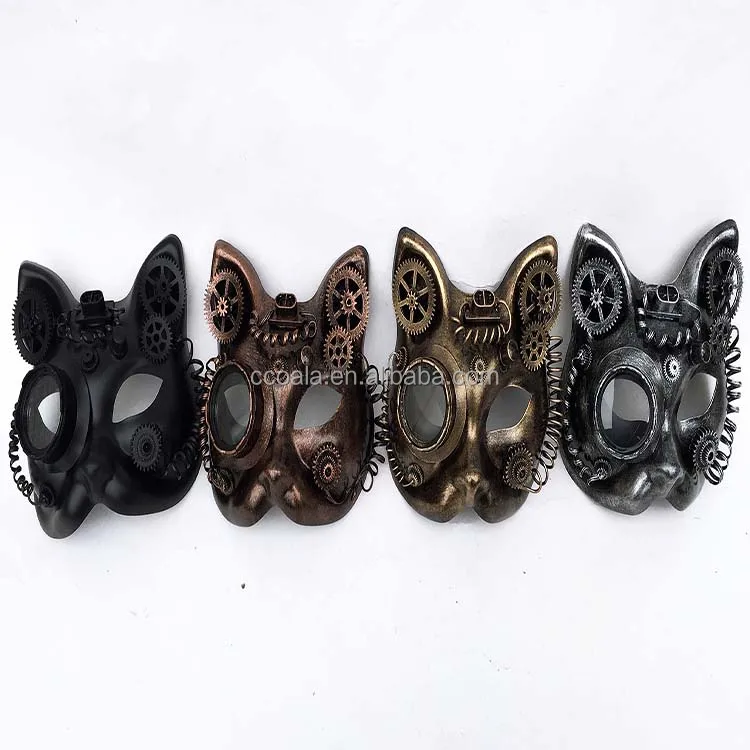 
Costume Accessory Antiqued Plastic Steampunk Cat Mask With Built in Goggles 