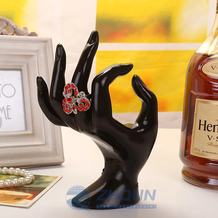 Classic Black Red OK-Gestured Velvet Hand Rings Bracelets Jewelry Display Stand Holder Prop