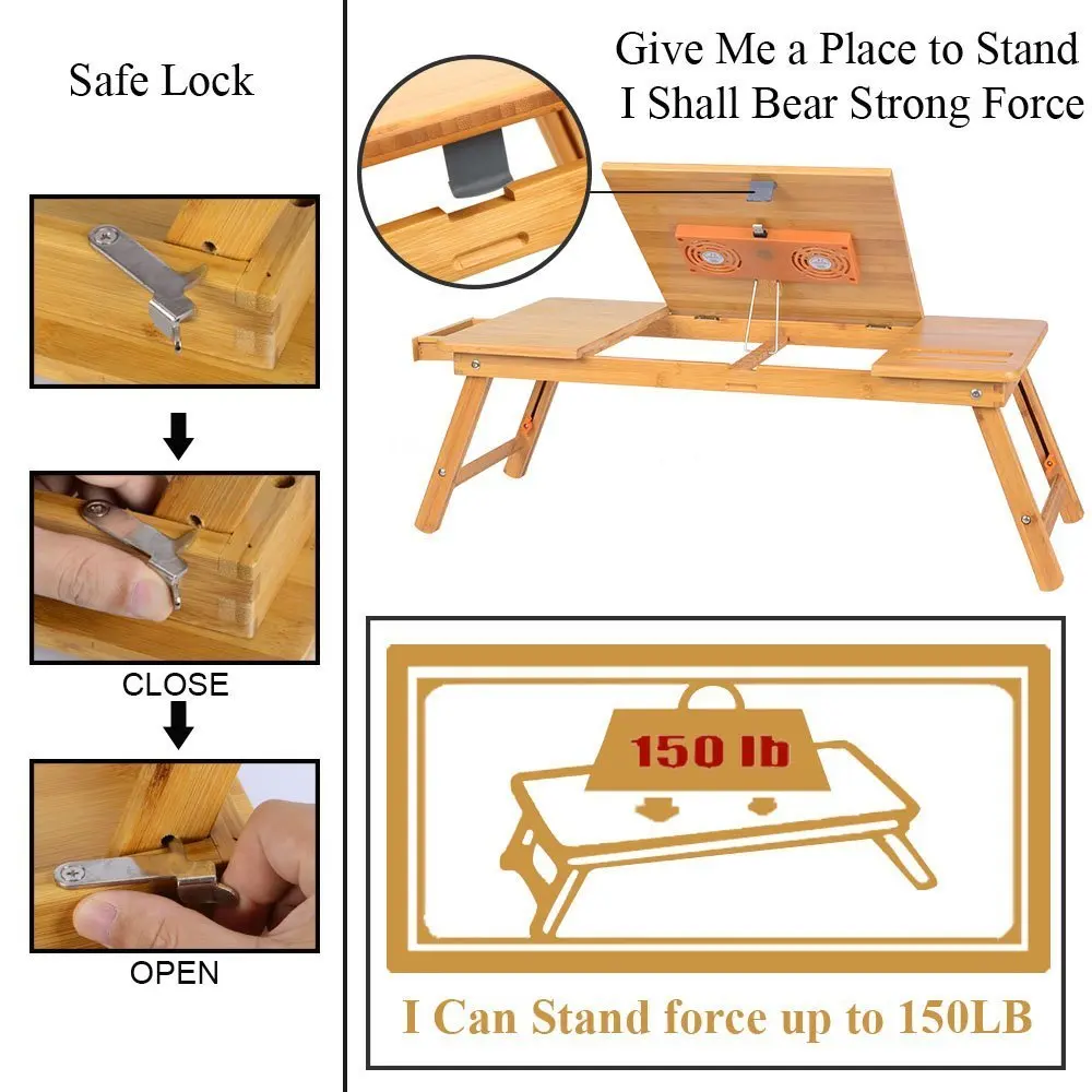 
Laptop Desk Bamboo Laptop Table Adjustable Lap Tray Large Size Bed Serving Tray Breakfast Table Foldable Notebook Computer Desk 