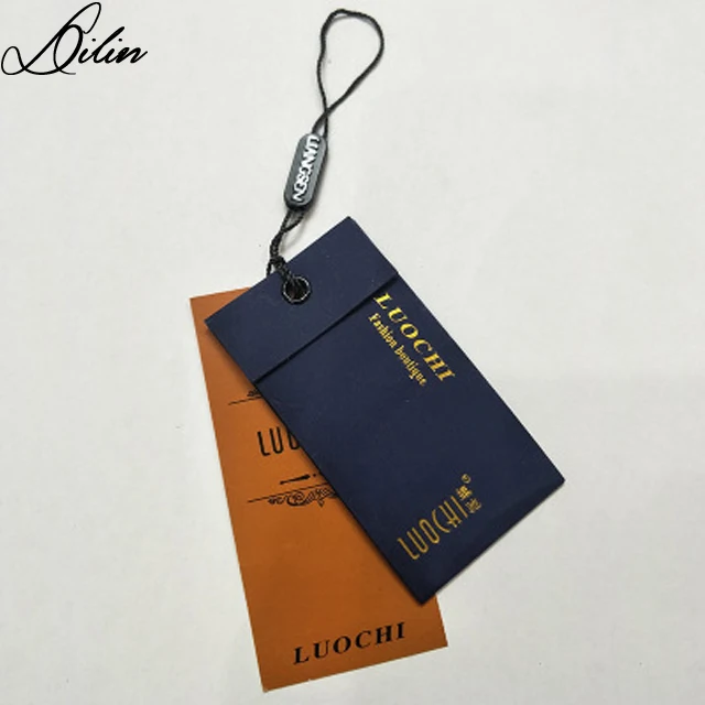 Famous brands hole punch recycled paper garment clothing hang tag with small envelope