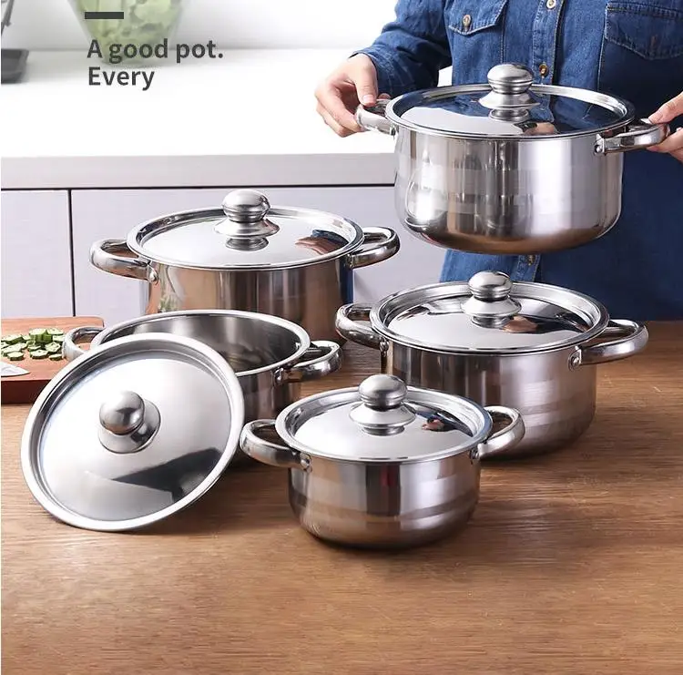 
China Factory Price Stainless Steel 10pcs Royal Kitchen Cookware Hot Pot Sets Decorative Dessini Induction Soup Cooking Pot Set 