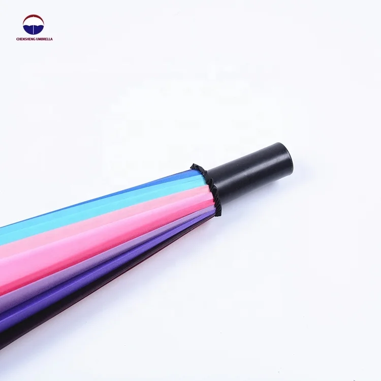 
Promotional wholesale strong 24ribs 25 inches long handle rainbow golf umbrella paraguas 