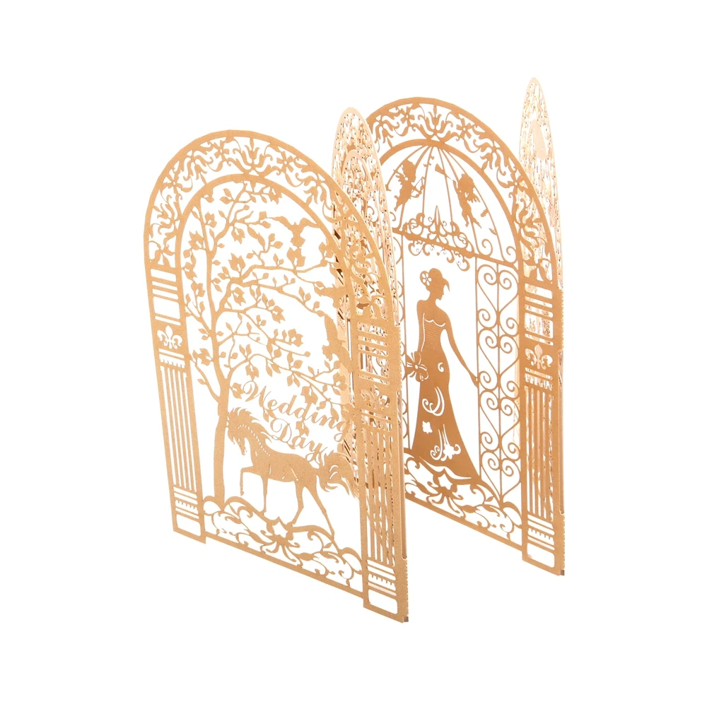 Unique Design Laser Cut Pure golden Wedding Invitation Cards