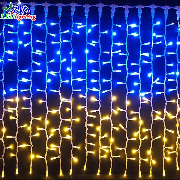 Outdoor LED Waterfall Light PVC Cable LED Curtain String Light RGB Blue Green Pink Purple Emitting Colors IP65 Rated 220V