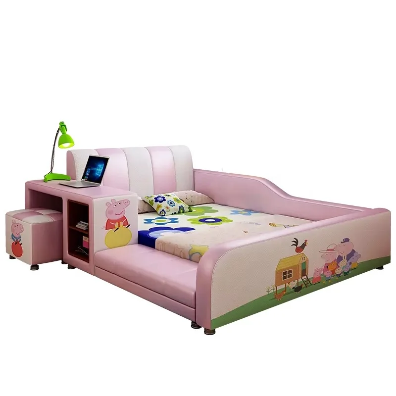
leather bed kids cartoon bed with desk and chair Y49 