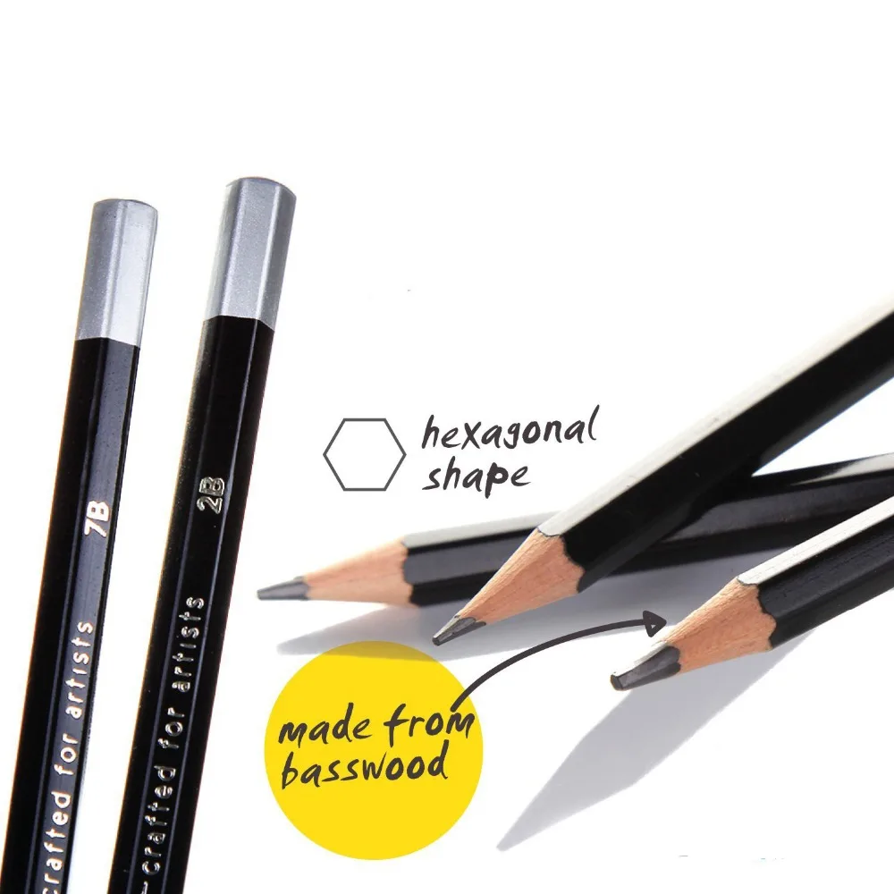 9B, 8B, 7B, 6B, 5B, 4B, 3B, 2B, B, HB, F, H - Precision Artist Graphite Pencils Drawing Kit