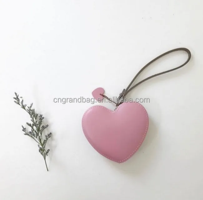 Hot sale genuine leather heart shape coin purse mini cute wallet with wristlet zipper coin purse for lady