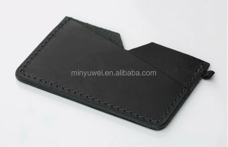 black crazy horse leather card holder metro card case Slim